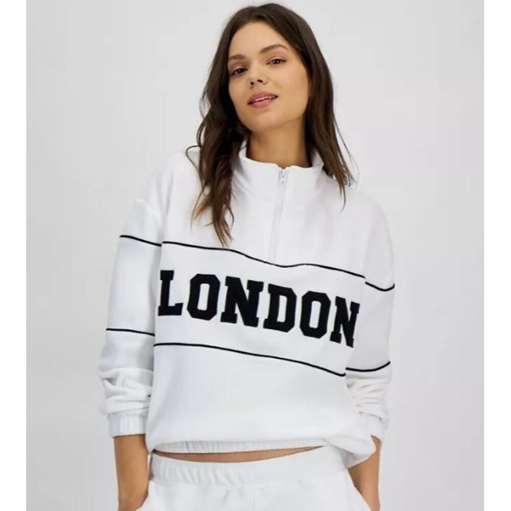 Rebellious One Junior London Fleece Quarter-Zip Sweatshirt size XS Bright White